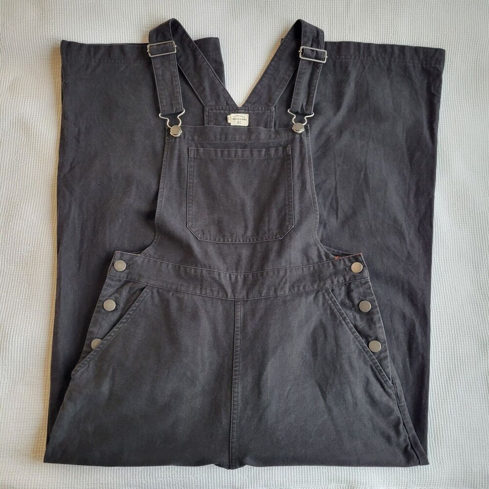 BRIDGE & BURN Roscoe Black Cropped Overalls Size 28 Classic Workwear Canvas